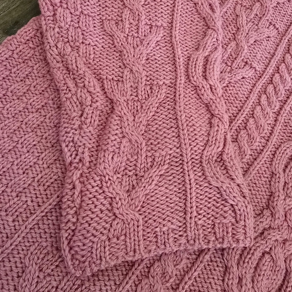 Aran Crafts Sweater Womens XL Pink 100% Merino Wool Cable Knit Made in Ireland - Picture 4 of 13